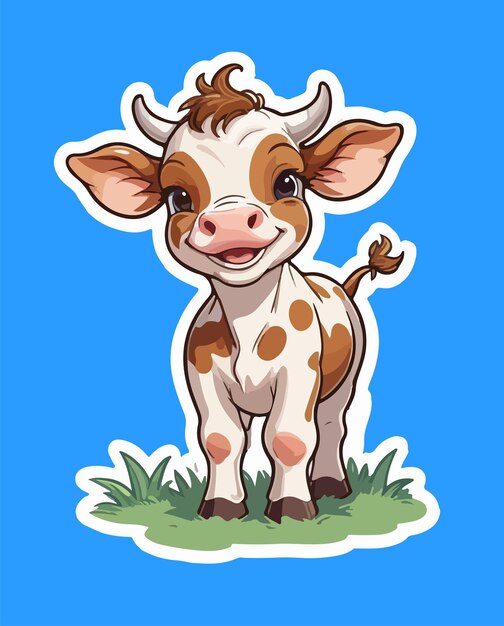 Vector sticker of a happy cow