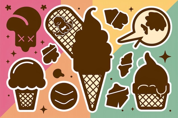 a sticker of ice cream with a cartoon character on it