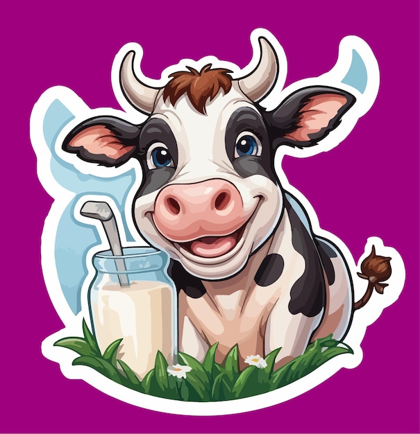 Vector sticker image of milking cow