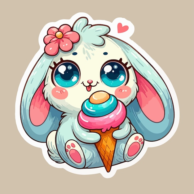 sticker image of rabbit with icecream