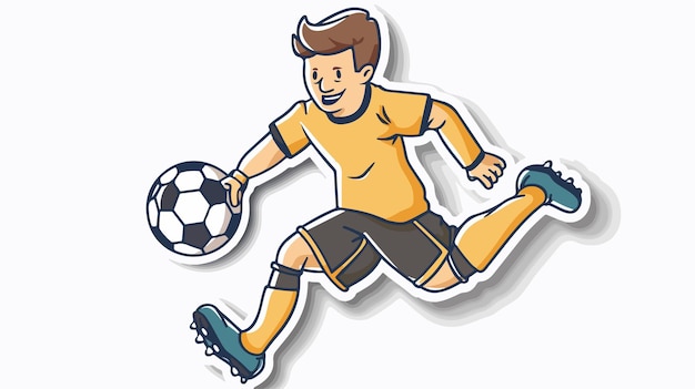 Vector a sticker of a man kicking a soccer ball with a man wearing a yellow shirt