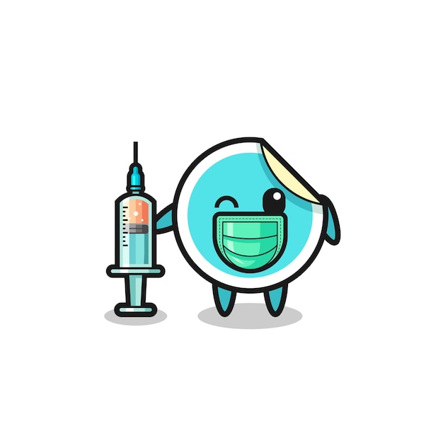 Sticker mascot as vaccinator , cute design