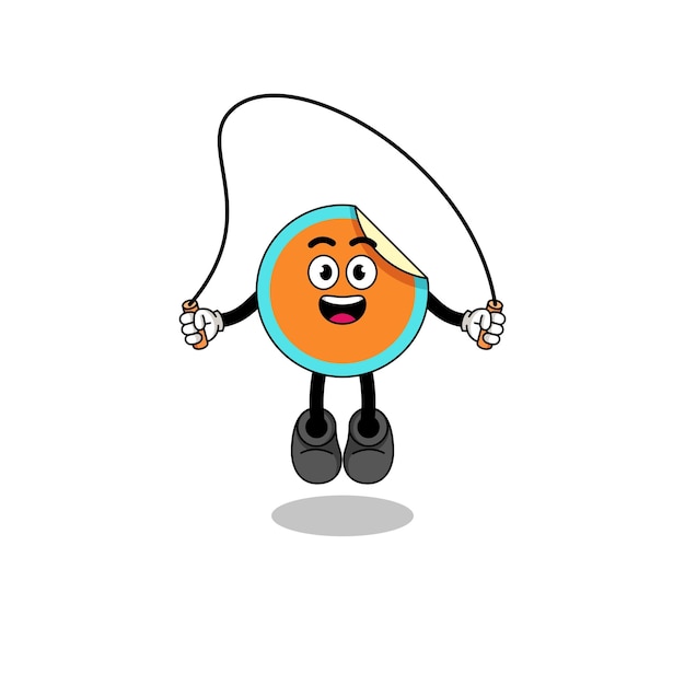 Sticker mascot cartoon is playing skipping rope