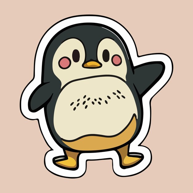 Vector sticker of a penguin with a pink nose and a yellow belly.