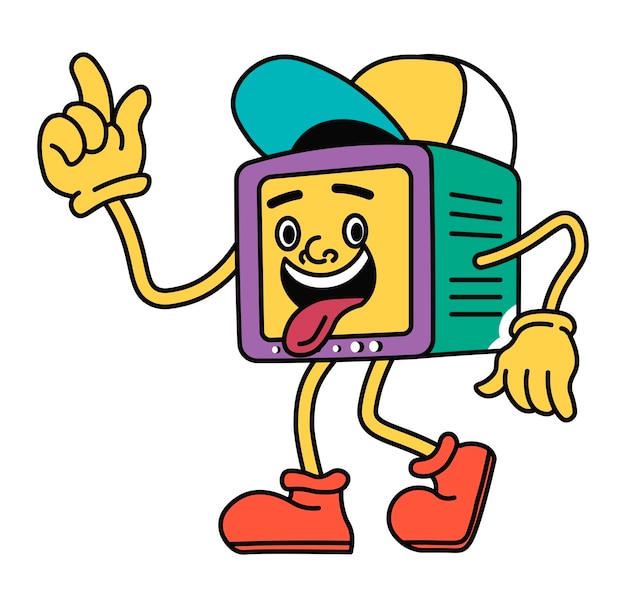 Sticker of retro tv teenager character with cap