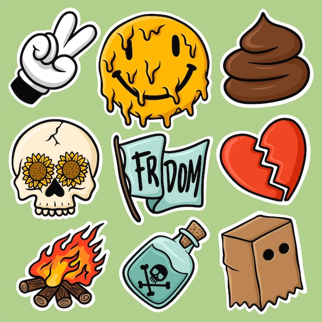 Sticker set Bad Cartoon Vector