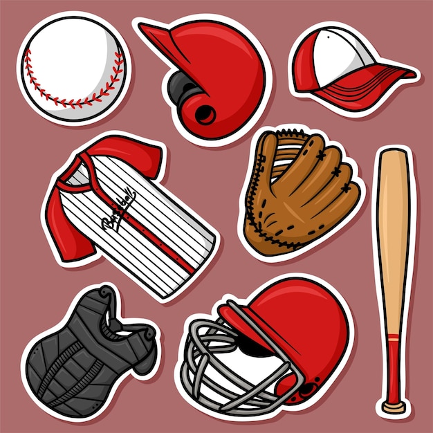 Sticker set Baseball Cartoon Vector