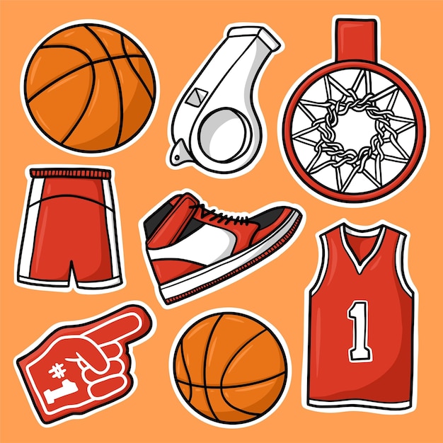 Sticker set Basketball Cartoon Vector