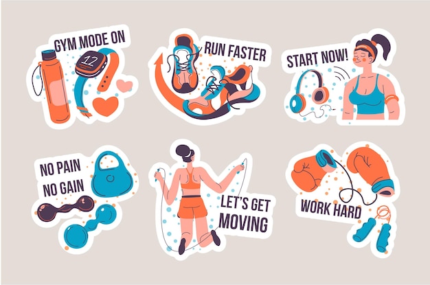 Vector sticker set design with sport fitness concept