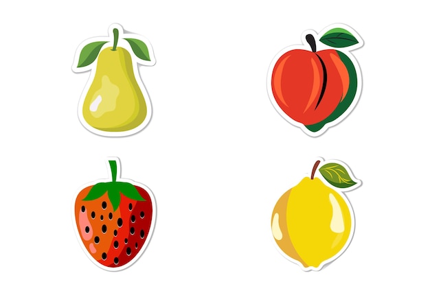 Sticker set of different fruits Flat vector illustration