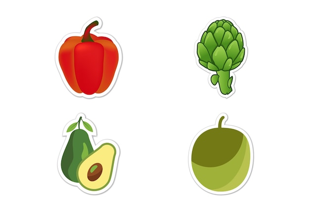 Sticker set of different vegetables Flat vector illustration