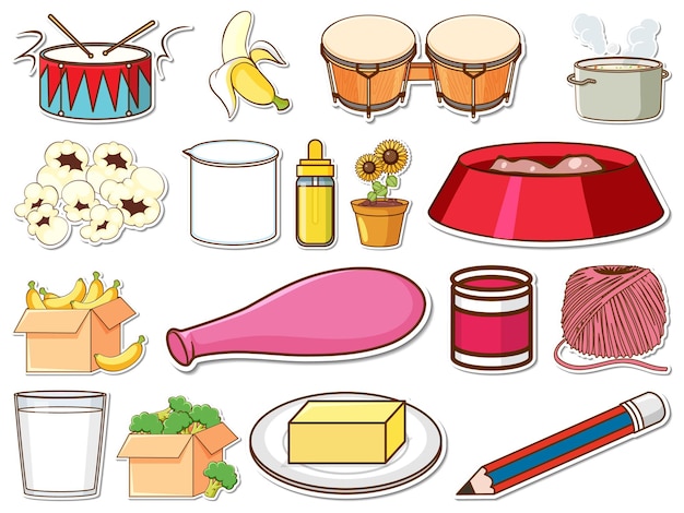 Sticker set of mixed daily objects