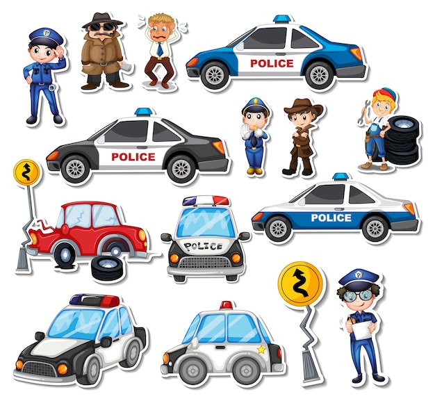 Sticker set of professions characters and objects sticker