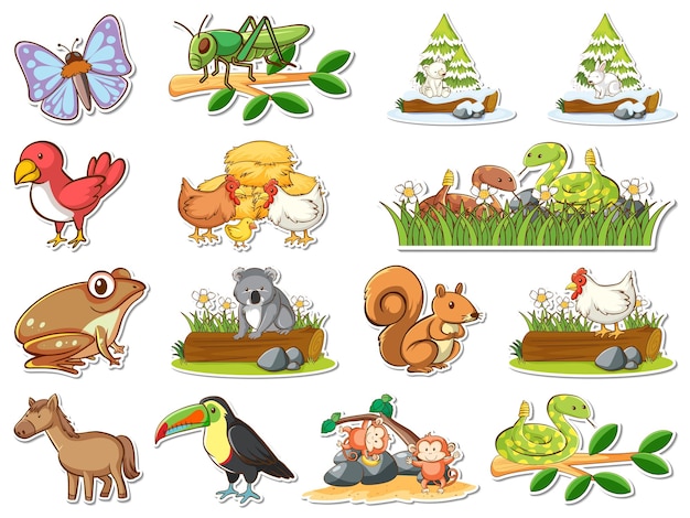 Sticker set of wild animals cartoon