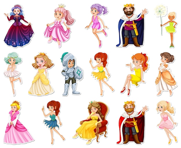 Sticker set with different fairytale cartoon characters