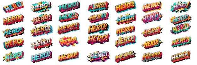 Vector sticker style colors editable 3d hero text