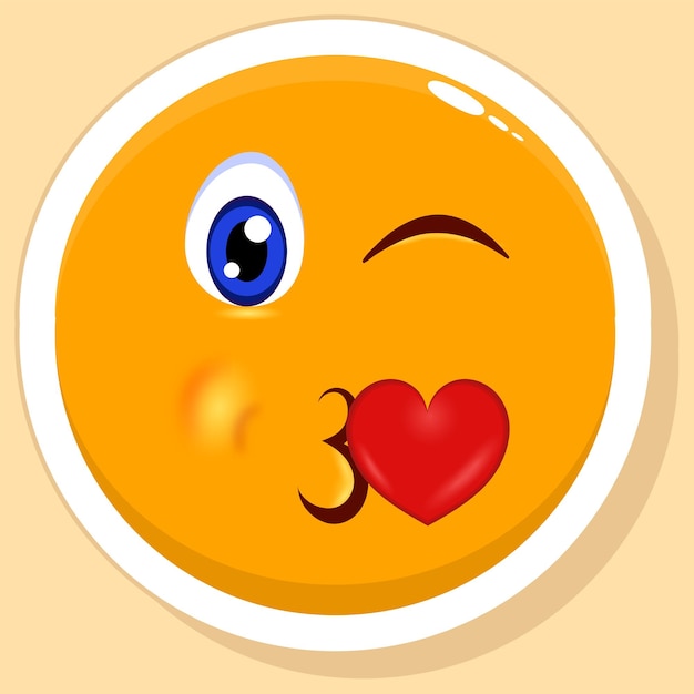 Sticker Style Face Blowing Kiss Emoji On Yellow Background