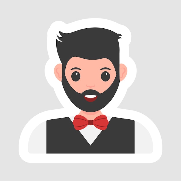 Sticker Style Groom Character On Gray Background