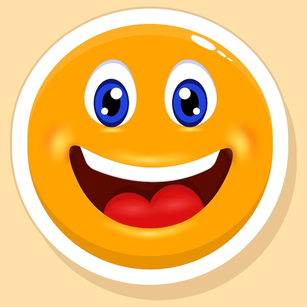 Sticker Style Gurgling Laughter Face Cartoon Emoji Yellow Background