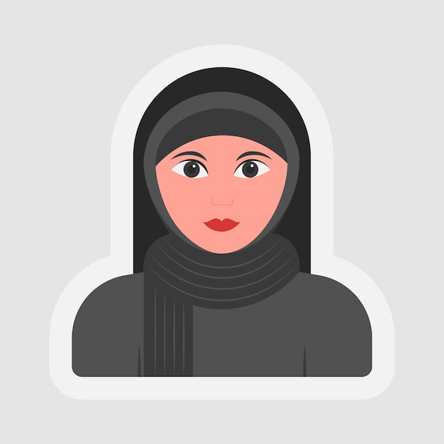 Sticker Style Islamic Young Woman in Hijab Character On Gray Background