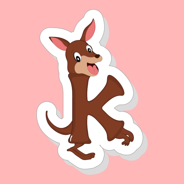 Sticker Style K Alphabet Animal Cartoon Kangaroo On Pink Background