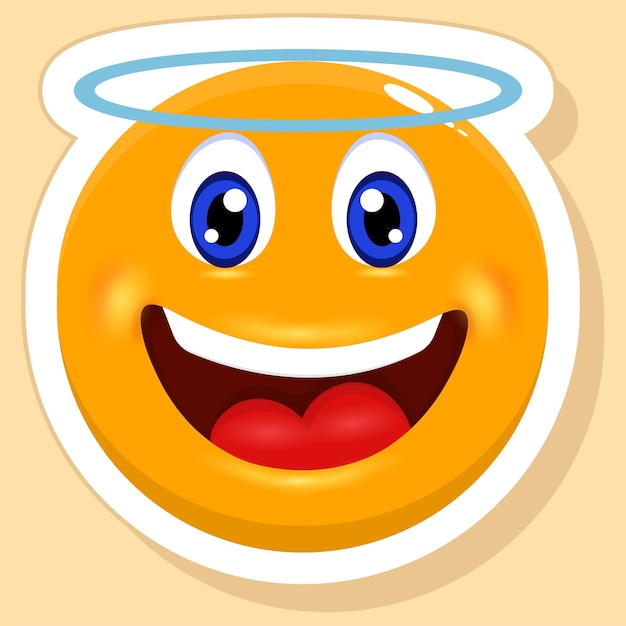 Sticker Style Laughing Angel Cartoon Emoji Yellow Background