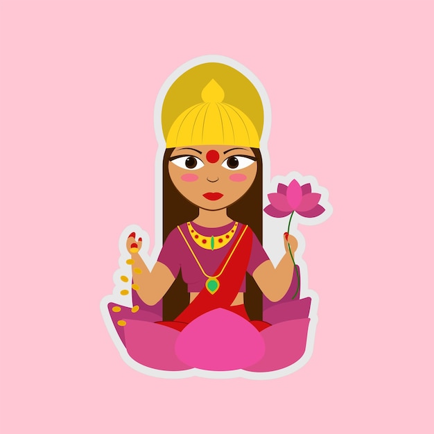 Sticker Style Maa Lakshmi Over Pink Background