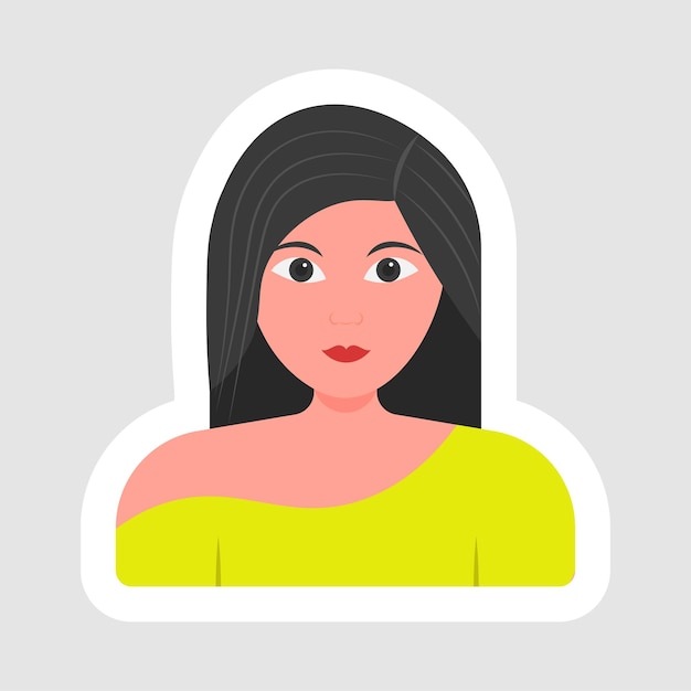 Sticker Style Modern Young Woman Character On White Background