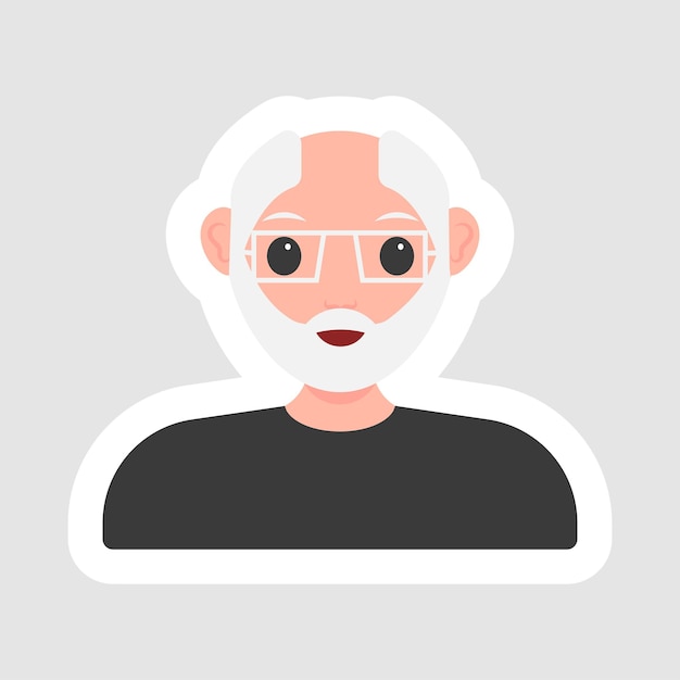 Sticker Style Old Man Character On Gray Background