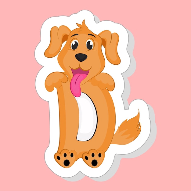 Sticker Style Orange D Alphabet Animal Cartoon With Cute Dog Over Pink Background