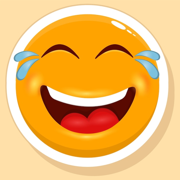 Sticker Style Tears Fall Laughing Cartoon Face Emoji Over Yellow Background