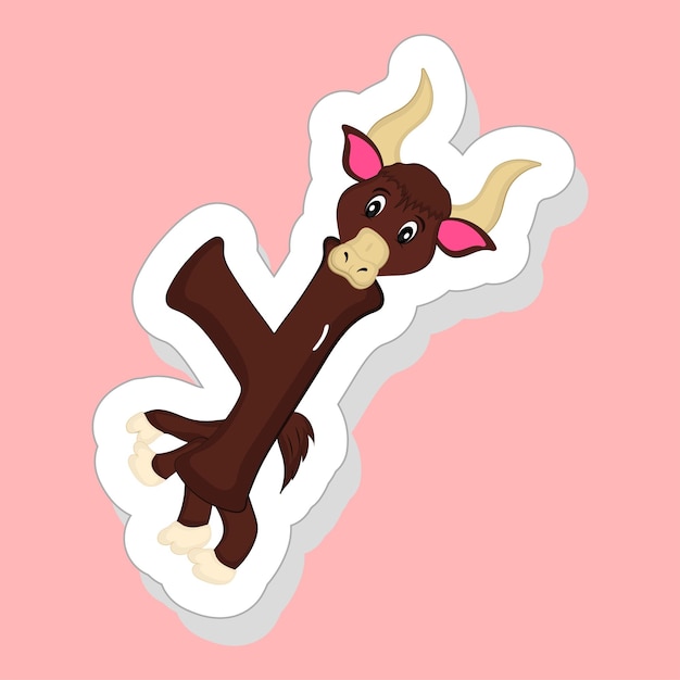 Sticker Style Y Alphabet Cartoon Animal Yak On Pink Background