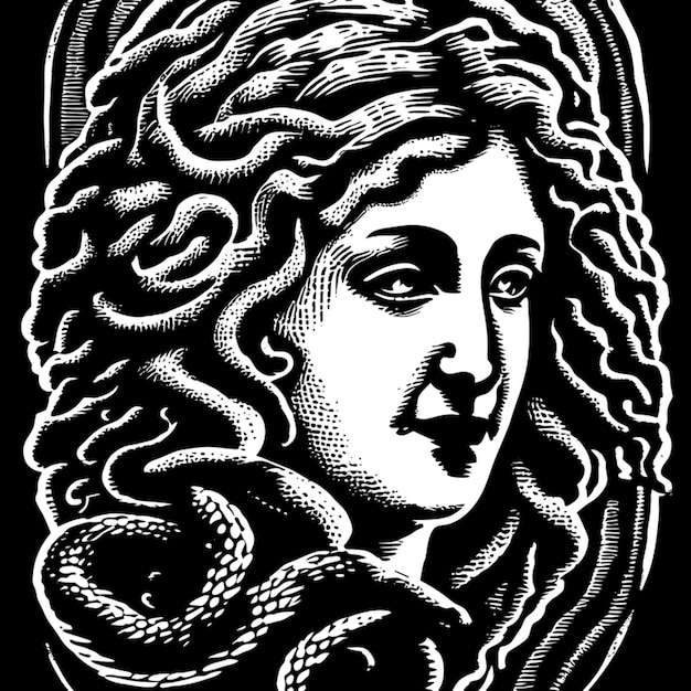 sticker tattoo black and white with shades of gray tribal snakes hairs medusa beautiful