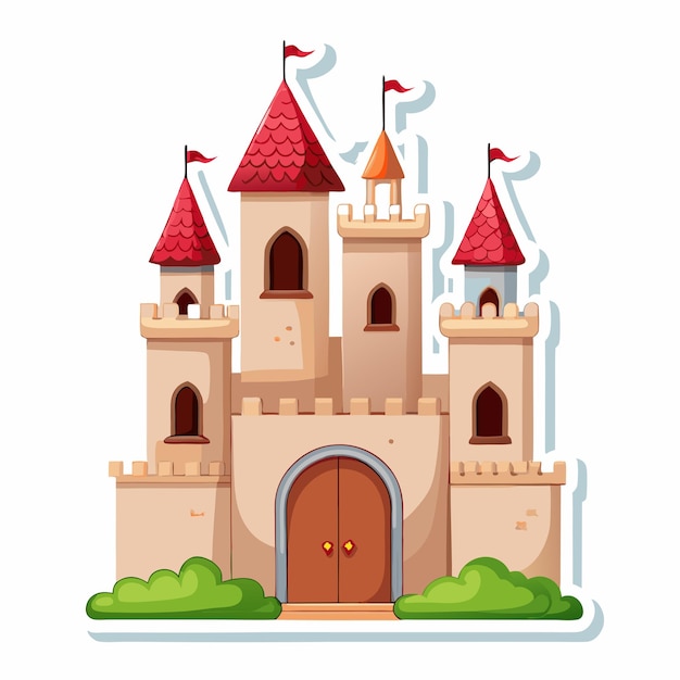 Sticker template with Big castle in cartoon style on a isolated white background 18