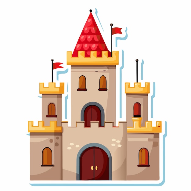 Sticker template with Big castle in cartoon style on a isolated white background 33