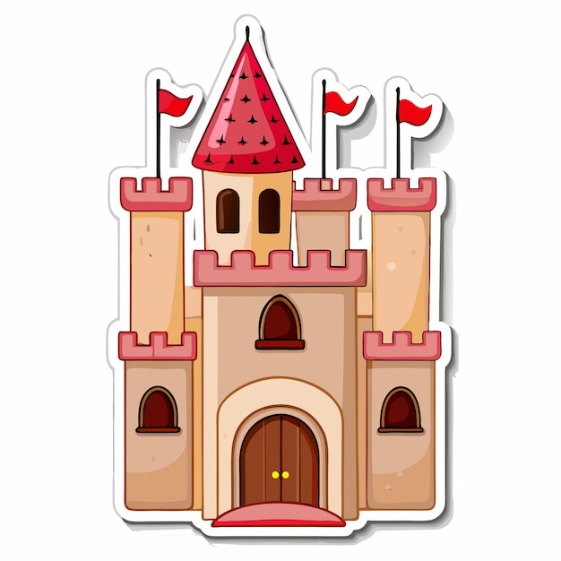 Sticker template with Big castle in cartoon style on a isolated white background 9