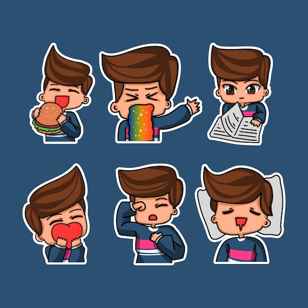 Sticker template with cartoon boy character isolated illustration