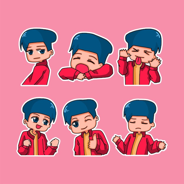 Sticker template with cartoon boy character isolated illustration