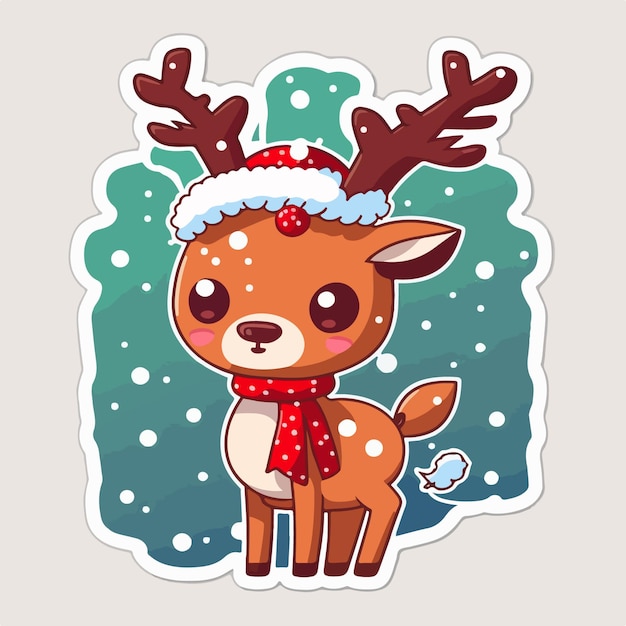 Vector sticker template with christmas deer xmas reindeer character stickers winter collection