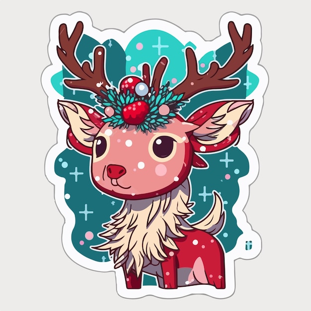 Sticker template with christmas deer xmas reindeer stickers collection Newyear collection