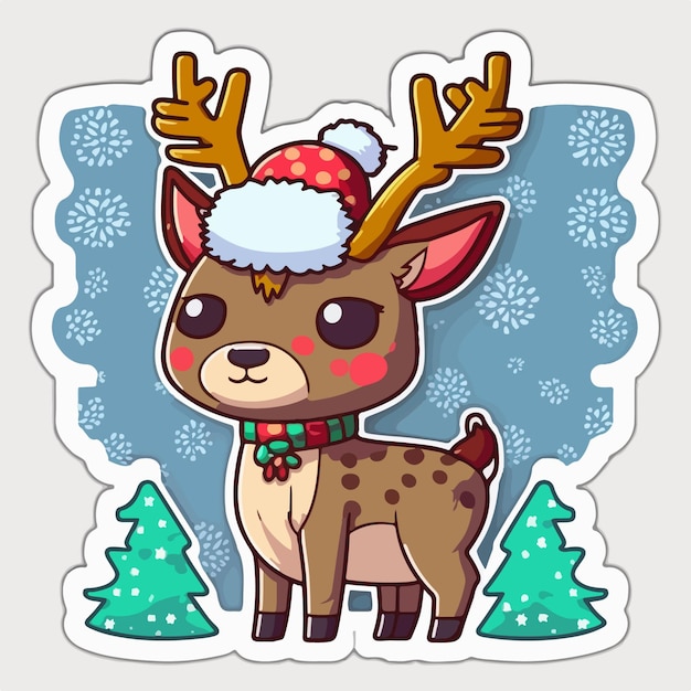 Vector sticker template with christmas deer xmas reindeer stickers with ornament multicolor