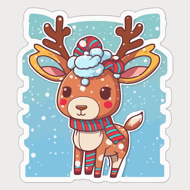 Sticker template with christmas deer xmas reindeer stickers with ornament Newyear collection