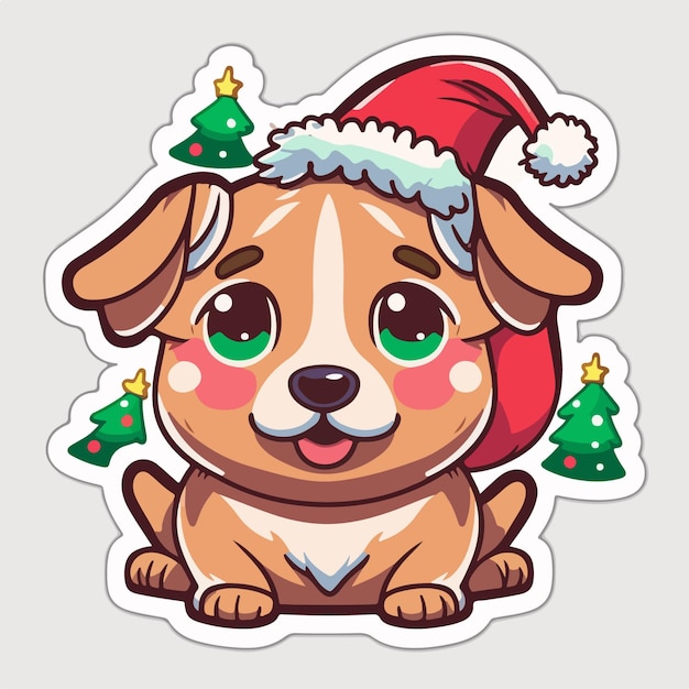 Vector sticker template with christmas dog xmas puppy stickers elements newyear holidays