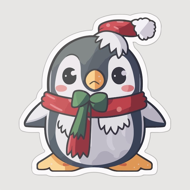 Sticker template with christmas penguin xmas penguin in hat stickers cute Winter collection