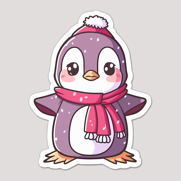 Sticker template with christmas penguin xmas penguin in hat stickers pack Newyear holidays