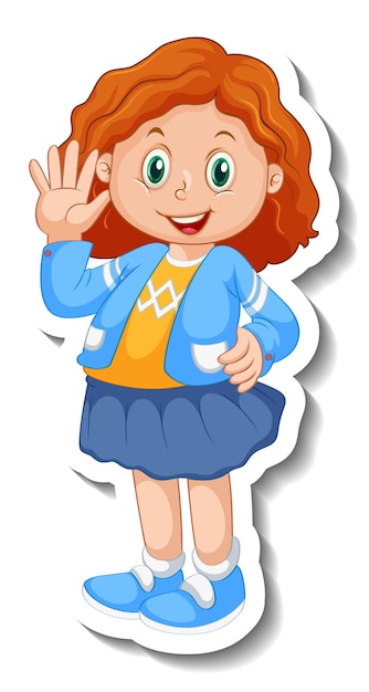 Sticker template with a girl cartoon character isolated