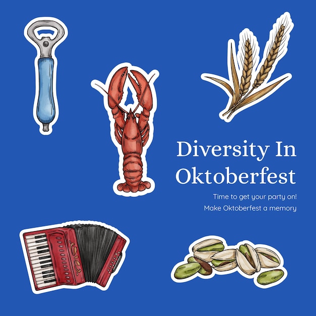 Sticker template with oktoberfest festive conceptwatercolor style