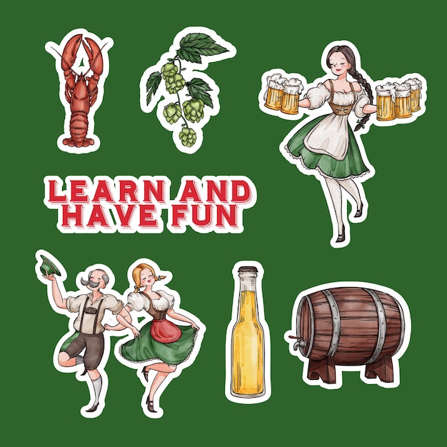 Sticker template with oktoberfest festive conceptwatercolor style