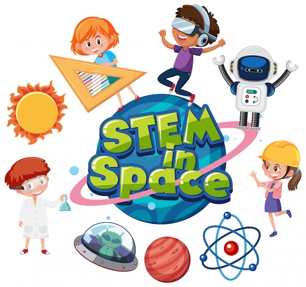 Sticker template for word STEM in space