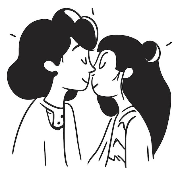 Vector sticker two gothic women kissing one with black hair standing and one with pink hair kneeling